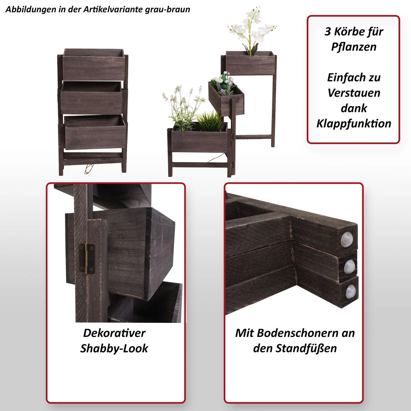Pflanzregal H275, Standregal Blumenständer Pflanzkasten, 65x108x15cm, Holz Shabby-Look Vintage ~ Weiß 4 Pflanzregal H275, Standregal Blumenständer Pflanzkasten, 65x108x15cm, Holz Shabby-Look Vintage ~ Weiß – Bild 2