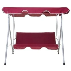 Hollywoodschaukel MCW-D61, Gartenschaukel Hängeschaukel Bank, 3-Sitzer UV 50+ Verstellbares Dach 197x185cm ~ Bordeaux -OUTSUNNY Shop 2031194001 prod 003