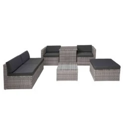 Poly-Rattan-Garnitur MCW-D21, Balkon-/Garten-/Lounge-Set Sofa Sitzgruppe, Box Staufach ~ Grau, Kissen Dunkelgrau -OUTSUNNY Shop 2061649007 prod 005