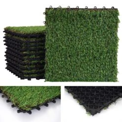 Grasfliese MCW-E13, Rasenfliese Grasmatte Kunstrasen, Balkon/Terrasse 11x Je 30x30cm = 1qm