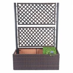 Poly-Rattan Rankgitter MCW-D76, Pflanzkasten Rankhilfe, 142x100x43cm ~ Braun -OUTSUNNY Shop 2103728000 prod 003