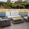 Gartengarnitur MCW-G28, Sitzgruppe Lounge-Set, Akazie Holz Halbrundes Rattan Verstellbar FSC ~ Grau, Kissen Hellgrau -OUTSUNNY Shop 2165591000 prod 001