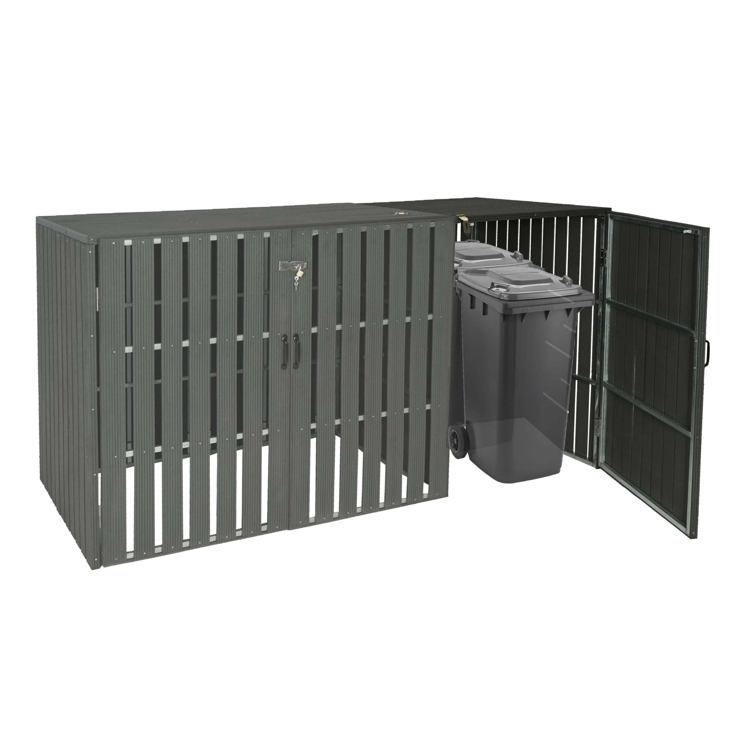 XL 1er-/2er-WPC-Mülltonnenverkleidung Erweiterung MCW-J28, Mülltonnenbox, Metall Holzoptik ~ Anthrazit 3 XL 1er-/2er-WPC-Mülltonnenverkleidung Erweiterung MCW-J28, Mülltonnenbox, Metall Holzoptik ~ Anthrazit