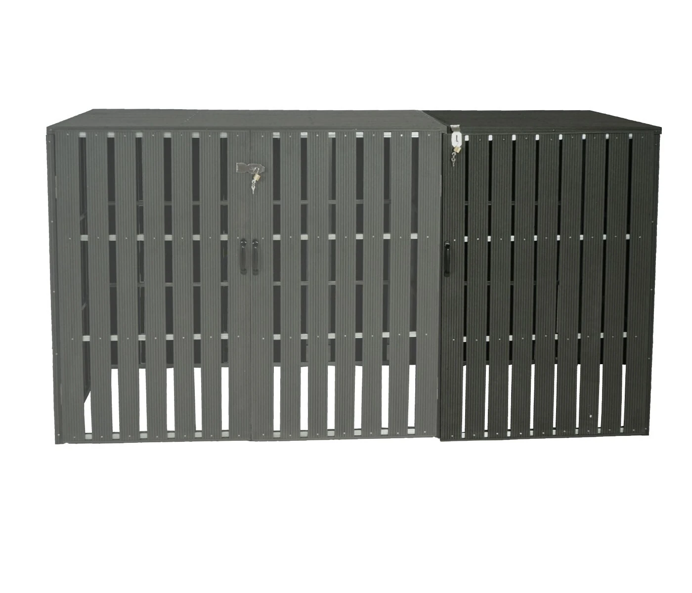 XL 1er-/2er-WPC-Mülltonnenverkleidung Erweiterung MCW-J28, Mülltonnenbox, Metall Holzoptik ~ Anthrazit 4 XL 1er-/2er-WPC-Mülltonnenverkleidung Erweiterung MCW-J28, Mülltonnenbox, Metall Holzoptik ~ Anthrazit – Bild 2