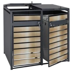 2er Mülltonnenverkleidung MCW-J81, Mülltonnenbox, Erweiterbar, Metall 50kg, Anthrazit ~ Gold