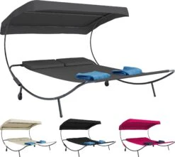 VCM Doppelliege Gartenliege Zweier Sonnenliege Liegestuhl 2 Personen Dach Bindox