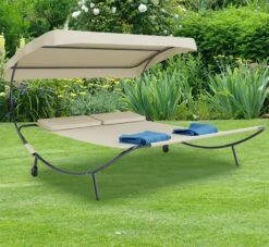 VCM Doppelliege Gartenliege Zweier Sonnenliege Liegestuhl 2 Personen Dach Bindox -OUTSUNNY Shop 8600043100 914559 prod 006