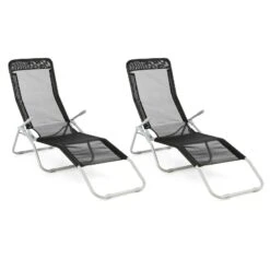 VCM Gartenliege 2er Set Bäderliege 160 Cm Schwarz Armlehne Stahl Relaxliege Klappbar