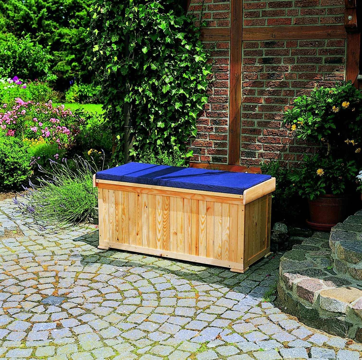 Promadino Sitzbank / Kissentruhe Mit Sitzauflage, Blau 3 Promadino Sitzbank / Kissentruhe Mit Sitzauflage, Blau