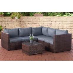 CLP Polyrattan Lounge-Set Liberi L Garten-Set Mit 5 Sitzplätzen L Garnitur Mit Aluminium-Gestell L Komplett-Set: 3er Sofa + 2er Sofa + Tisch