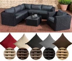 CLP Polyrattan Gartengarnitur MARBELLA | Sitzgruppe Mit 6 Sitzplätzen | Gartenmöbel-Set: Ein Ecksofa, Ein Sessel Und Ein Beistelltisch