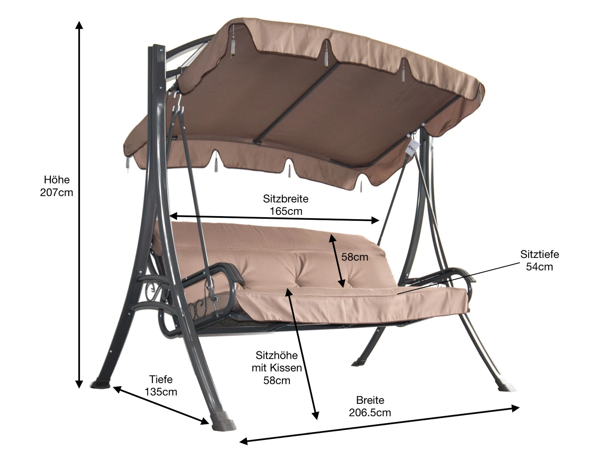 Grasekamp Hollywoodschaukel Rimini 3-SItzer Gartenschaukel Schaukelbank Beige 4 Grasekamp Hollywoodschaukel Rimini 3-SItzer Gartenschaukel Schaukelbank Beige – Bild 2