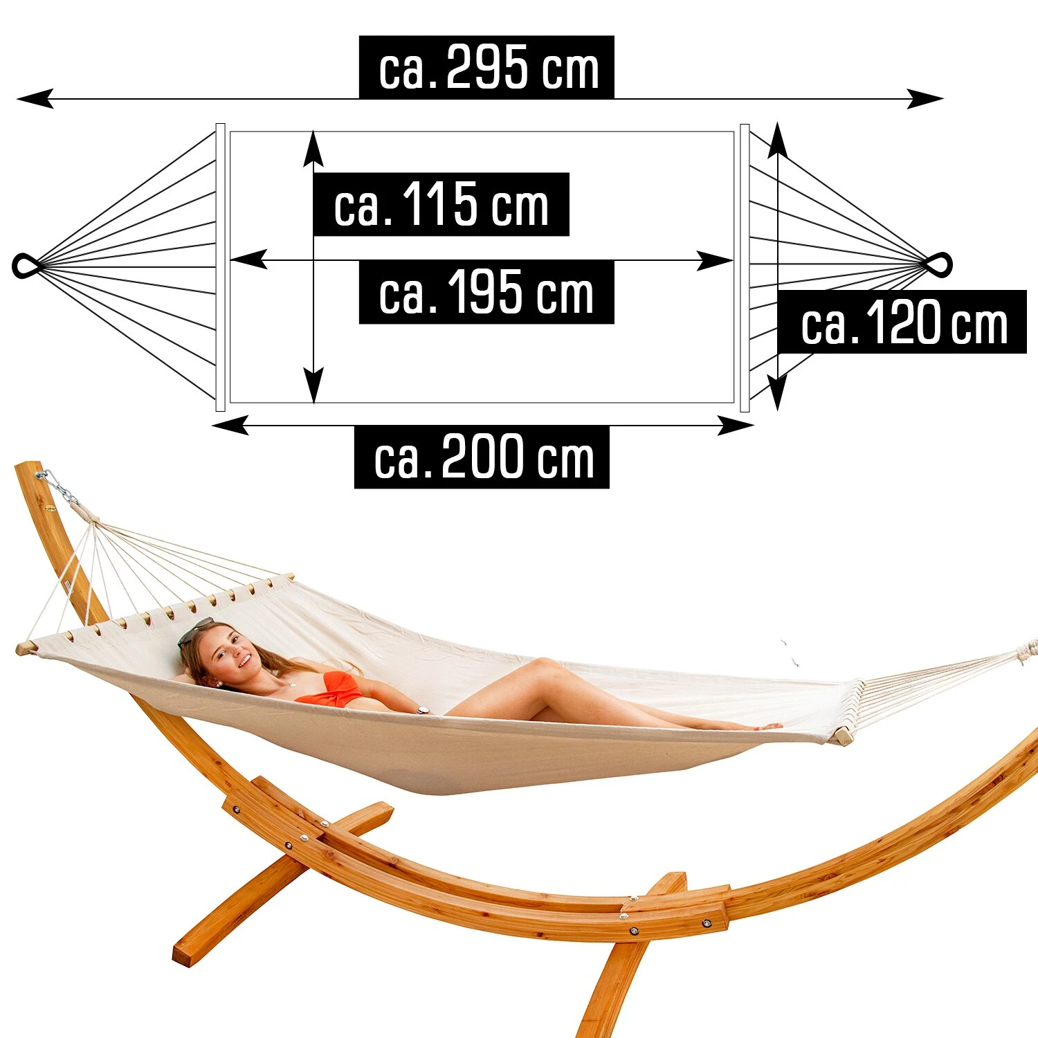 Hängematte 2 Pers. XXL 285x120cm 150 KG Matte Hängematten Gartenhängematte Beige 7 Hängematte 2 Pers. XXL 285x120cm 150 KG Matte Hängematten Gartenhängematte Beige – Bild 5