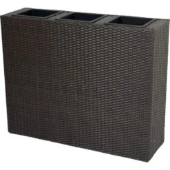 Rattan Raumtrenner Mit 3 Pflanztöpfen Pflanzschale Blumentopf Braun Übertopf