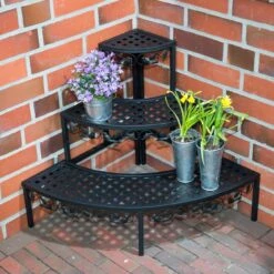 Eck Pflanzentreppe Blumen Treppe Blumenbank Garten Regal Blumenständer Schwarz -OUTSUNNY Shop 8600296500 21129 prod 002