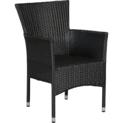 Polyrattan Gartenstuhl Tenna Stapelbar Schwarz Hochlehner Stuhl Garten Balkon