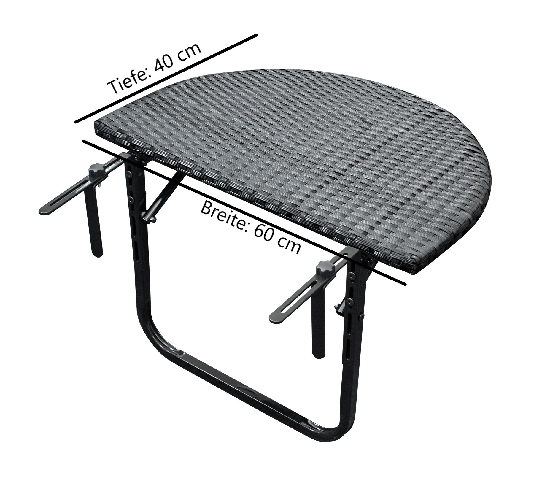 DEGAMO Balkonhängetisch 60x40cm, Metall + Polyrattan Schwarz 6 DEGAMO Balkonhängetisch 60x40cm, Metall + Polyrattan Schwarz – Bild 4