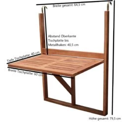 DEGAMO Balkonhängetisch 60x40cm, Akazienholz Geölt -OUTSUNNY Shop 8600319700 48880730 prod 004