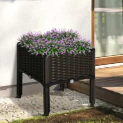 Outsunny Hochbeet In Rattan-Optik Dunkelbraun 40 X 40 X 44 Cm (LxBxH) | Kräuterbeet Pflanzkasten Blumenkasten Gartenbeet -OUTSUNNY Shop 8600336600 845 290 prod 003