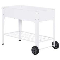Outsunny Mobiler Pflanzenwagen Mit Stauraum Weiß 107,5 X 50 X 80 Cm (LxBxH) | Pflanzenbeet Hochbeet Kräuterbeet Pflanzkasten