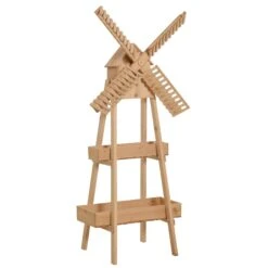 Outsunny Pflanzenregal In Windmühlen Optik Natur 80 X 44 X 154 Cm (BxTxH) | Pflanzenständer, Pflanzregal, Gartenregal, Blumenständer