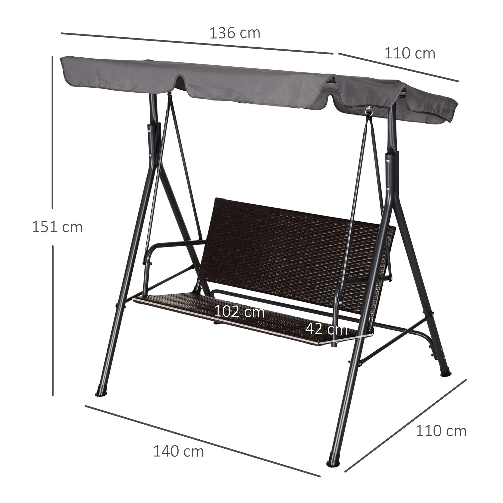 Outsunny Hollywoodschaukel In Rattan-Optik Schwarz/grau 140 X 110 X 151 Cm (BxTxH) | Gartenschaukel Schaukelbank Mit Dach Gartenmöbel 7 Outsunny Hollywoodschaukel In Rattan-Optik Schwarz/grau 140 X 110 X 151 Cm (BxTxH) | Gartenschaukel Schaukelbank Mit Dach Gartenmöbel – Bild 5