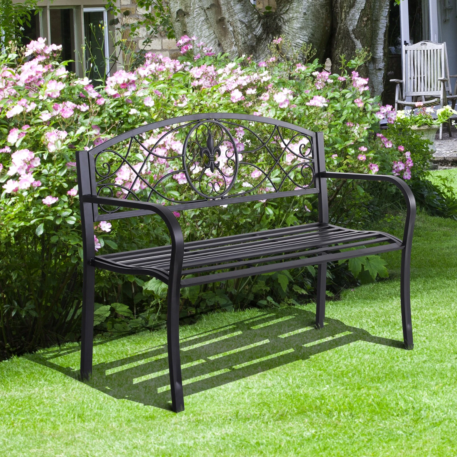 Outsunny Gartenbank Schwarz 128 X 50 X 91 Cm (LxBxH) | Parkbank Sitzbank Bank Gartenmöbel 2-Sitzer 5 Outsunny Gartenbank Schwarz 128 X 50 X 91 Cm (LxBxH) | Parkbank Sitzbank Bank Gartenmöbel 2-Sitzer – Bild 3