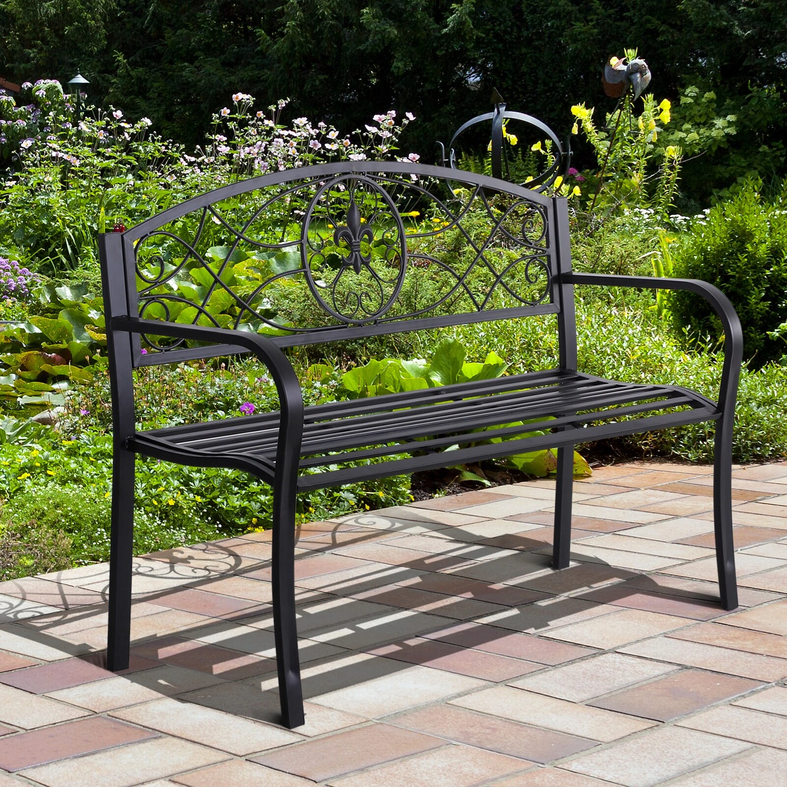 Outsunny Gartenbank Schwarz 128 X 50 X 91 Cm (LxBxH) | Parkbank Sitzbank Bank Gartenmöbel 2-Sitzer 6 Outsunny Gartenbank Schwarz 128 X 50 X 91 Cm (LxBxH) | Parkbank Sitzbank Bank Gartenmöbel 2-Sitzer – Bild 4