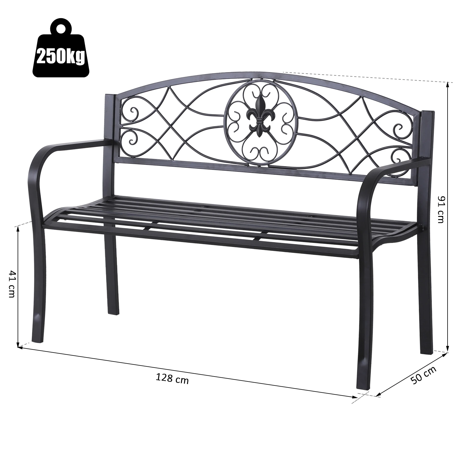 Outsunny Gartenbank Schwarz 128 X 50 X 91 Cm (LxBxH) | Parkbank Sitzbank Bank Gartenmöbel 2-Sitzer 7 Outsunny Gartenbank Schwarz 128 X 50 X 91 Cm (LxBxH) | Parkbank Sitzbank Bank Gartenmöbel 2-Sitzer – Bild 5