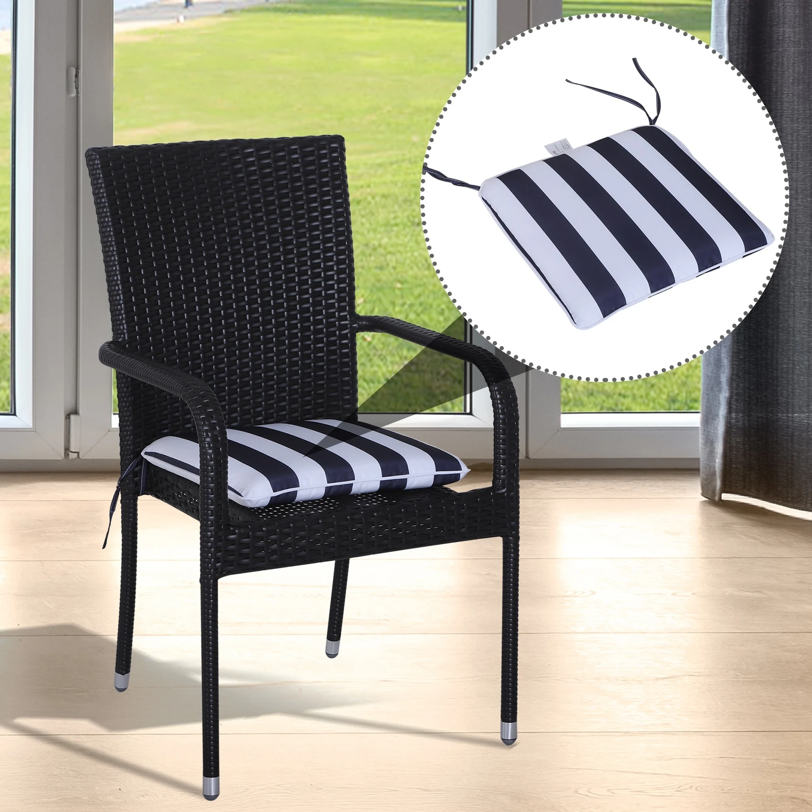 Outsunny Sitzkissen Als 6er-Set Blau, Weiß 42 X 42 X 5 Cm (LxBxH) | Stuhlkissen Bodenkissen Polsterkissen Sitzauflage 5 Outsunny Sitzkissen Als 6er-Set Blau, Weiß 42 X 42 X 5 Cm (LxBxH) | Stuhlkissen Bodenkissen Polsterkissen Sitzauflage – Bild 3