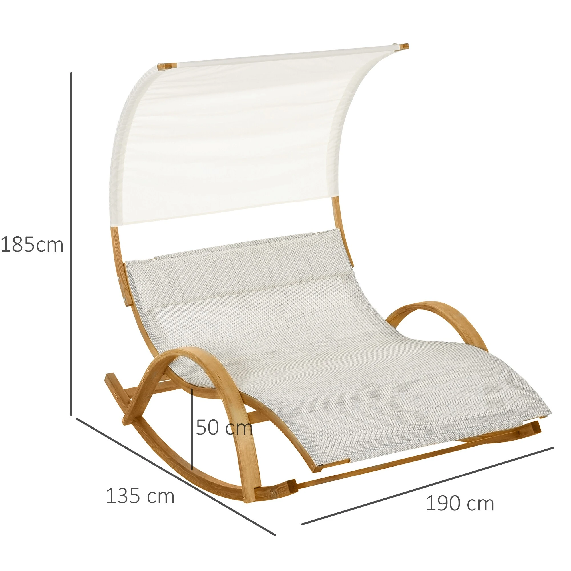 Outsunny Sonnenliege Für 2 Personen Grau, Weiß 190 X 135 X 185 Cm (BxTxH) | Doppelliege Gartenliege Liegestuhl Sonnendach 7 Outsunny Sonnenliege Für 2 Personen Grau, Weiß 190 X 135 X 185 Cm (BxTxH) | Doppelliege Gartenliege Liegestuhl Sonnendach – Bild 5