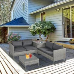 Outsunny Polyrattan Sitzgruppe Mit Beistelltisch Und Sitzpolstern, 4-teilig Grau 133 X 69 X 64 Cm (BxTxH) | Gartenmöbel Sitzgarnitur Gartengarnitur Terrassenmöbel -OUTSUNNY Shop 8600336600 860 131 prod 003