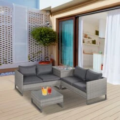 Outsunny Polyrattan Sitzgruppe Mit Beistelltisch Und Sitzpolstern, 4-teilig Grau 133 X 69 X 64 Cm (BxTxH) | Gartenmöbel Sitzgarnitur Gartengarnitur Terrassenmöbel -OUTSUNNY Shop 8600336600 860 131 prod 004