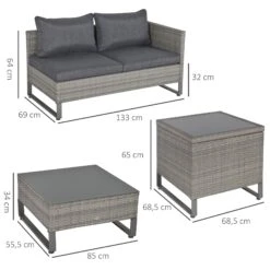 Outsunny Polyrattan Sitzgruppe Mit Beistelltisch Und Sitzpolstern, 4-teilig Grau 133 X 69 X 64 Cm (BxTxH) | Gartenmöbel Sitzgarnitur Gartengarnitur Terrassenmöbel -OUTSUNNY Shop 8600336600 860 131 prod 005