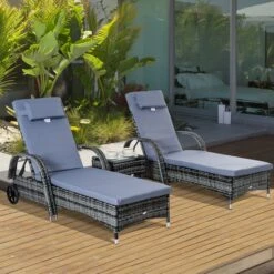 Outsunny Rattan-Gartenliege Als 3-teiliges Set Grau | Sonnenliege Mit Tisch Gartenmöbel Polyrattan Gartenset -OUTSUNNY Shop 8600336600 862 014V01 prod 004
