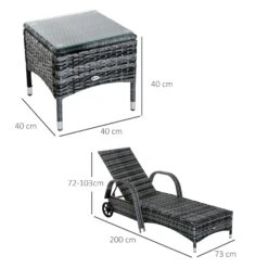 Outsunny Rattan-Gartenliege Als 3-teiliges Set Grau | Sonnenliege Mit Tisch Gartenmöbel Polyrattan Gartenset -OUTSUNNY Shop 8600336600 862 014V01 prod 005