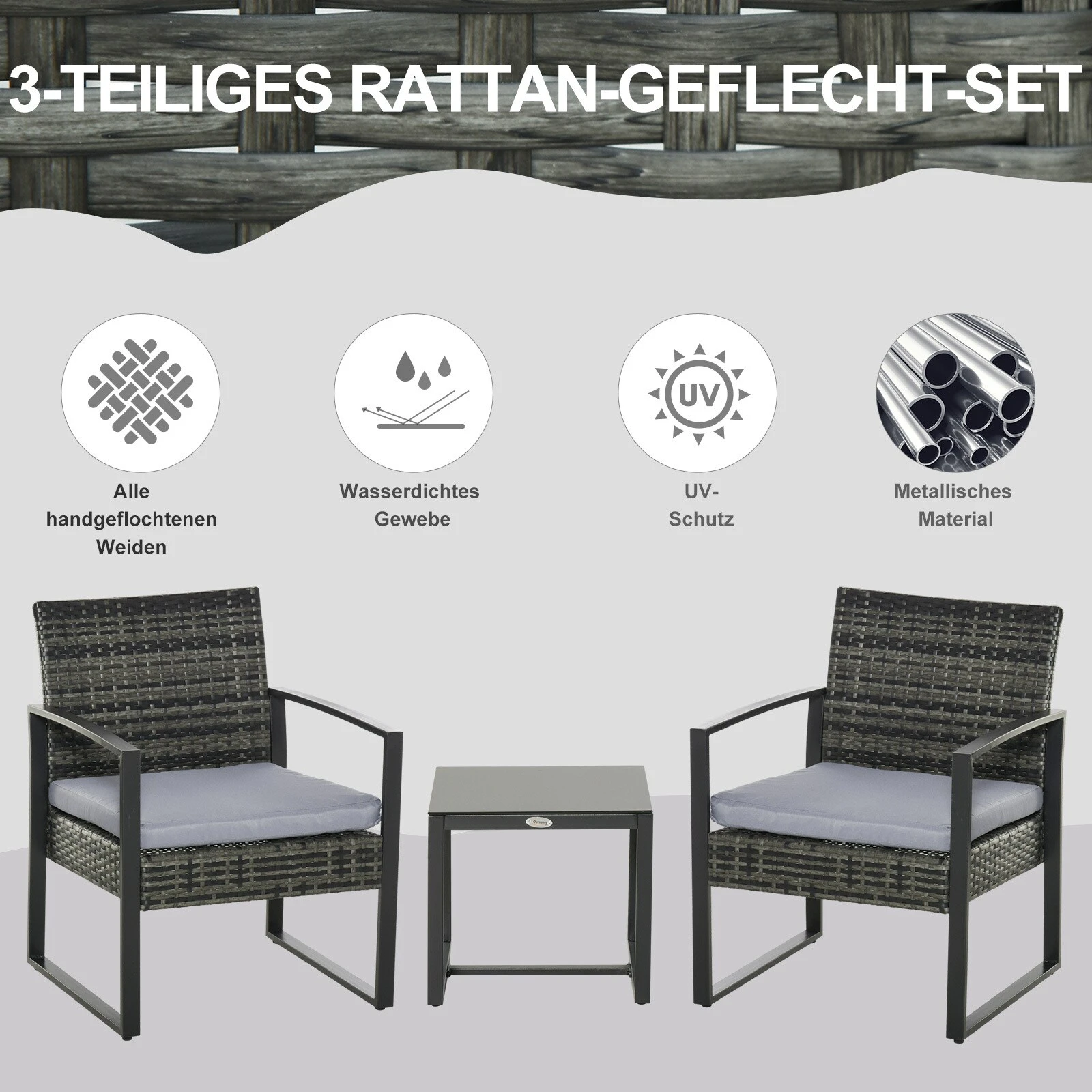 Outsunny Polyrattan Sitzgruppe Als 5-tlg. Set | Gartenset Gartenstuhl Sitzgarnitur Rattanset 8 Outsunny Polyrattan Sitzgruppe Als 5-tlg. Set | Gartenset Gartenstuhl Sitzgarnitur Rattanset – Bild 6