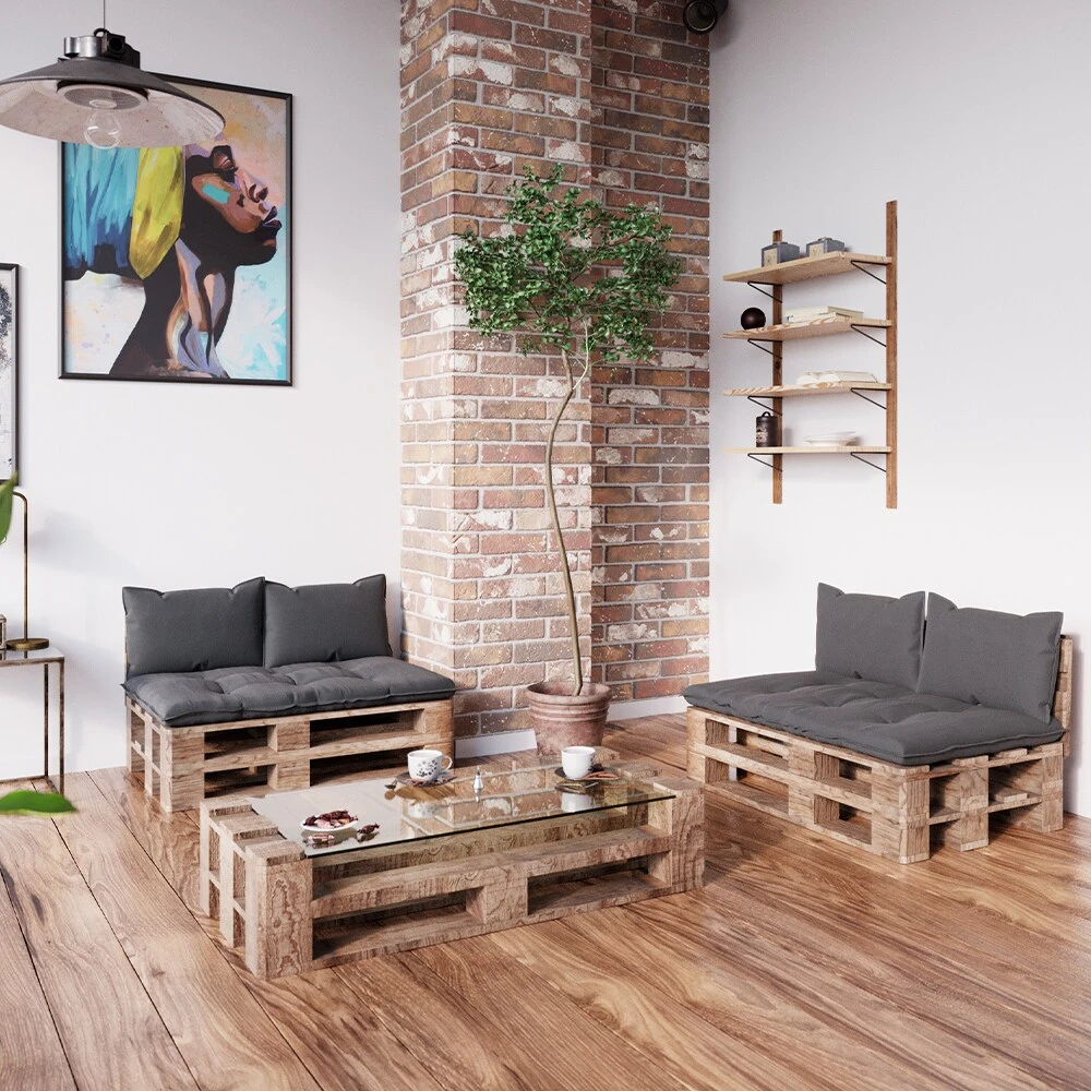 Vicco Palettenkissen Set Sitzkissen Rückenkissen Kansas Palettenmöbel Anthrazit (3er Set) 6 Vicco Palettenkissen Set Sitzkissen Rückenkissen Kansas Palettenmöbel Anthrazit (3er Set) – Bild 4