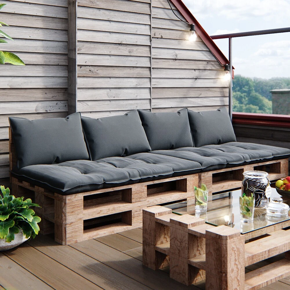 Vicco Palettenkissen Set Sitzkissen Rückenkissen Kansas Palettenmöbel Anthrazit (3er Set) 7 Vicco Palettenkissen Set Sitzkissen Rückenkissen Kansas Palettenmöbel Anthrazit (3er Set) – Bild 5