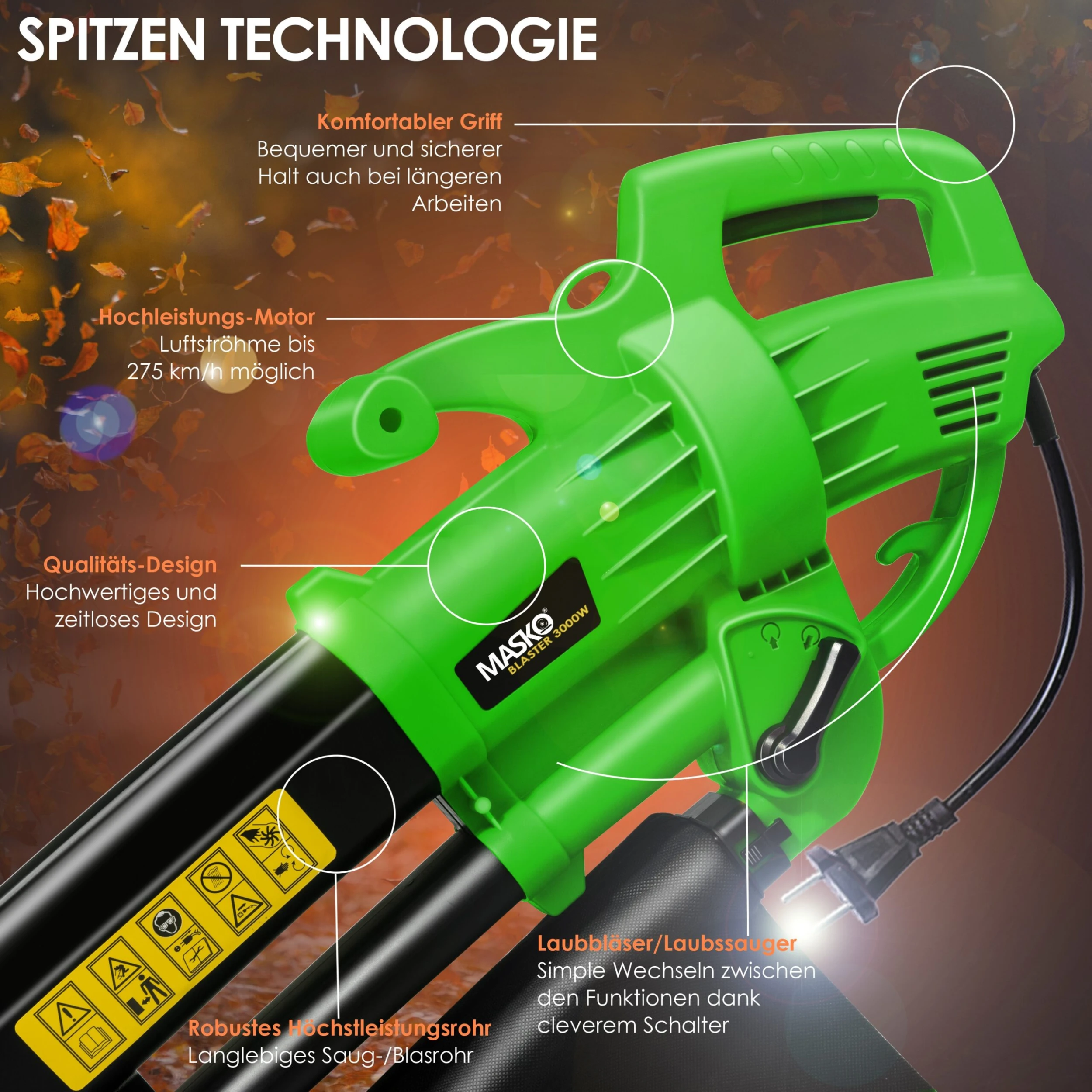MASKO® Elektro Laubsauger 3in1 Elektrischer 3000W 45L Laubbläser Laubhäcksler 5 MASKO® Elektro Laubsauger 3in1 Elektrischer 3000W 45L Laubbläser Laubhäcksler – Bild 3