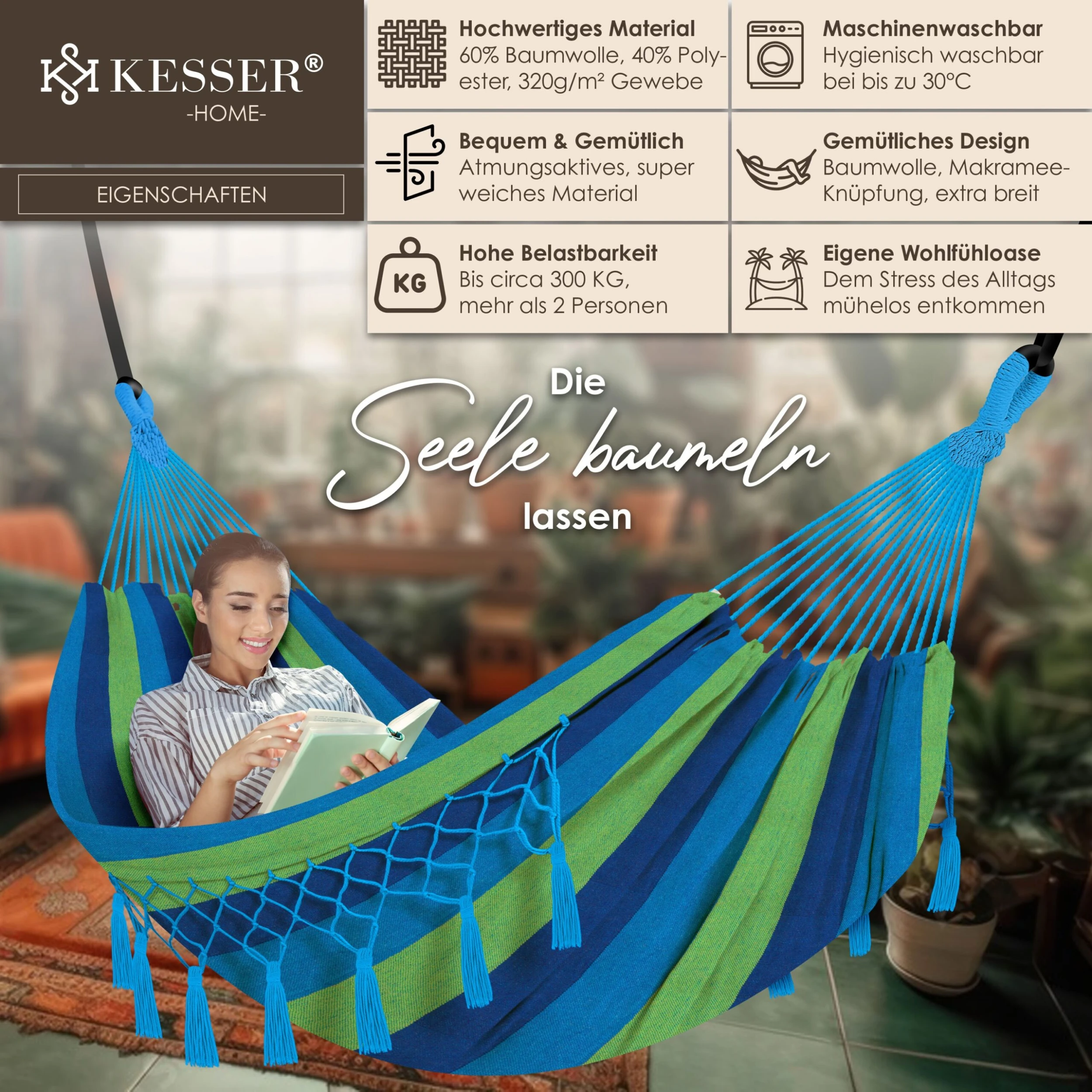KESSER® Hängematte 300kg Belastbar 320x150cm Max. Belastbarkeit 300 Kg , 1-2 Personen , Atmungsaktiv Fransen Wetterfest Camping Garten Tuchhängematte Mehrpersonen 4 KESSER® Hängematte 300kg Belastbar 320x150cm Max. Belastbarkeit 300 Kg , 1-2 Personen , Atmungsaktiv Fransen Wetterfest Camping Garten Tuchhängematte Mehrpersonen – Bild 2