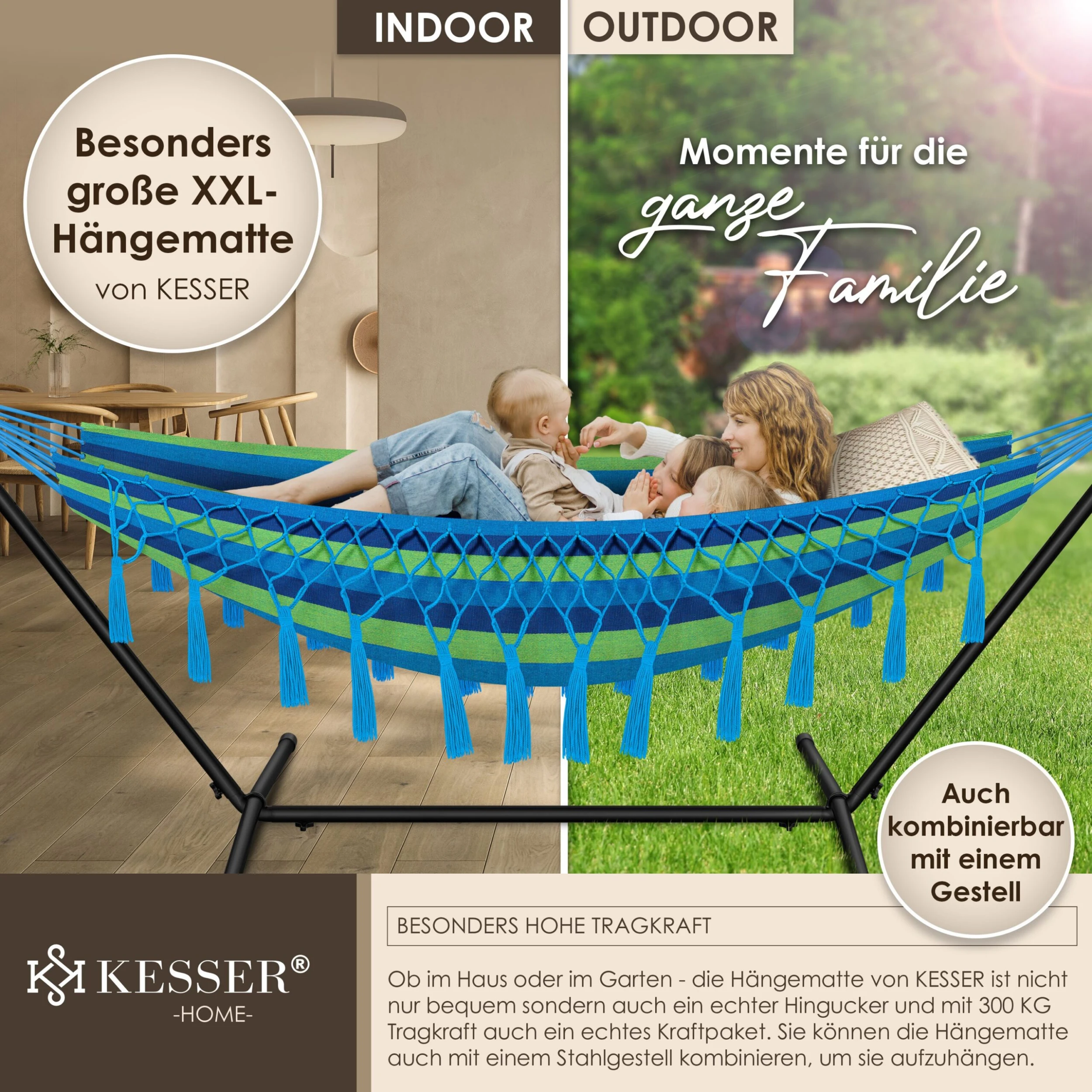 KESSER® Hängematte 300kg Belastbar 320x150cm Max. Belastbarkeit 300 Kg , 1-2 Personen , Atmungsaktiv Fransen Wetterfest Camping Garten Tuchhängematte Mehrpersonen 6 KESSER® Hängematte 300kg Belastbar 320x150cm Max. Belastbarkeit 300 Kg , 1-2 Personen , Atmungsaktiv Fransen Wetterfest Camping Garten Tuchhängematte Mehrpersonen – Bild 4