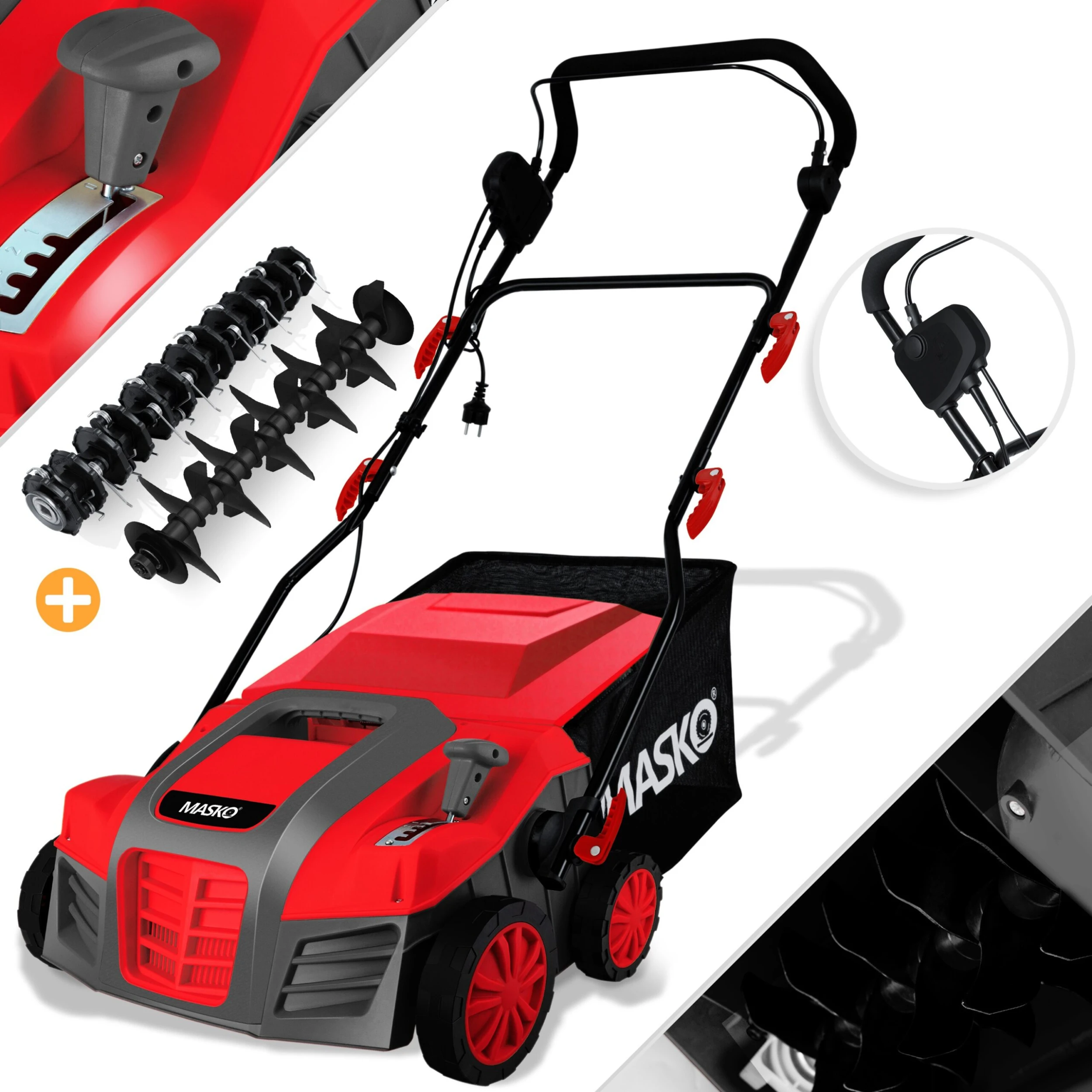 MASKO® - Elektro 2in1 Vertikutierer Rasenlüfter 1800 Watt 40cm Arbeitsbreite 55L Fangkorb Inkl. Lüfterwalze Lüfter Moosentferner, 5-stufige Arbeitstiefe Einstellbar , Höhenverstellbarer Holm 3 MASKO® - Elektro 2in1 Vertikutierer Rasenlüfter 1800 Watt 40cm Arbeitsbreite 55L Fangkorb Inkl. Lüfterwalze Lüfter Moosentferner, 5-stufige Arbeitstiefe Einstellbar , Höhenverstellbarer Holm