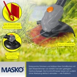 MASKO® Akku-Rasentrimmer Mit 20 V Li-Akku, 2,0 Ah Akku Und Ladegerät, Motorsense 26 Cm Schnittkreis, 180° Trimmwinkel, Teleskop-Stiel & Zusatzhandgriff, Inkl. 20 Messer Kunststoffklinge -OUTSUNNY Shop 8600364700 22106 prod 004