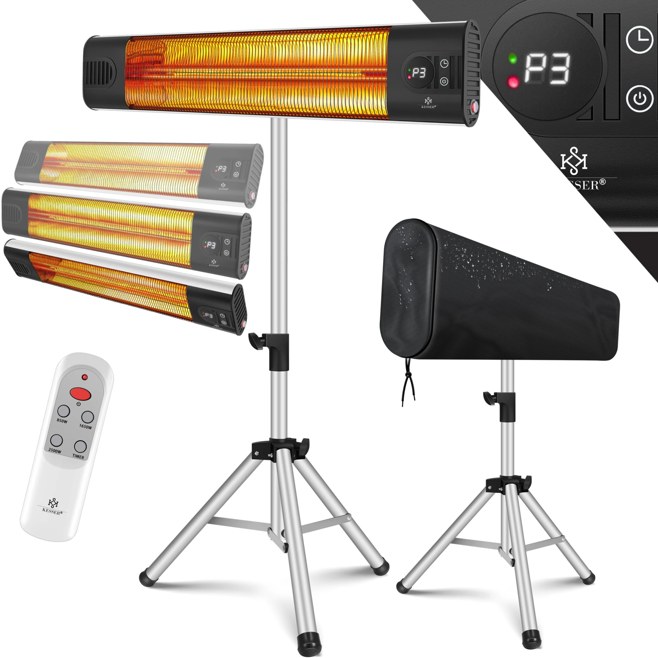 KESSER® Infrarotstrahler Heizstrahler Wärmestrahler Inkl. Schutzhülle Terrassenstrahler Höhenverstellbar Teleskopstativ Wickeltischstrahler Terrassenheizer Quarzstrahler 2500W Mit Fernbedienung 3 KESSER® Infrarotstrahler Heizstrahler Wärmestrahler Inkl. Schutzhülle Terrassenstrahler Höhenverstellbar Teleskopstativ Wickeltischstrahler Terrassenheizer Quarzstrahler 2500W Mit Fernbedienung
