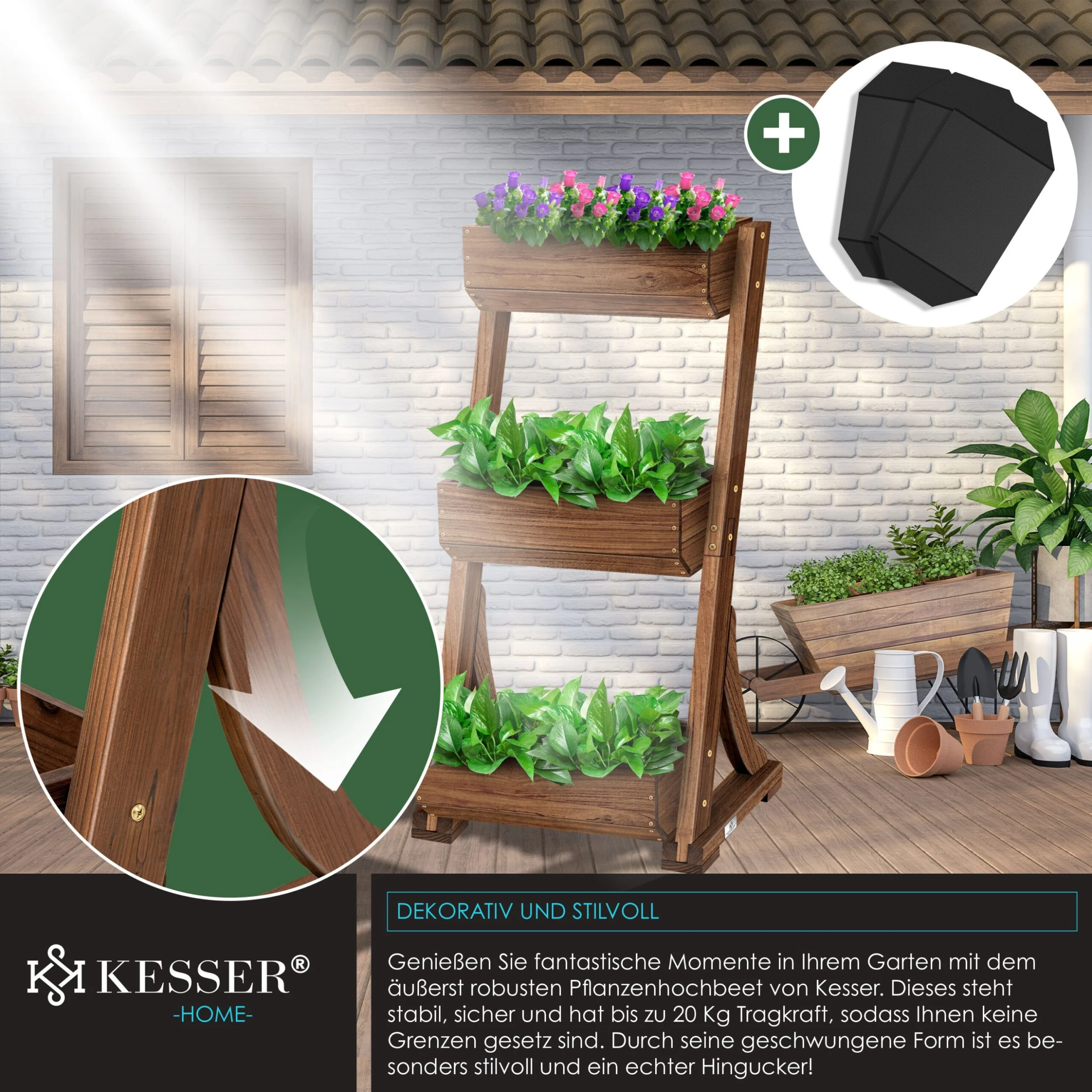 KESSER® Hochbeet Mit Etagen Premium Blumenkasten Blumentreppe Pflanztreppe - Gemüsebeet Kräuterbeet Pflanzkübel Frühbeet Blumenbeet Pflanzkasten Inkl. Gartenvlies- Beet Für Terrasse Balkon & Garten 6 KESSER® Hochbeet Mit Etagen Premium Blumenkasten Blumentreppe Pflanztreppe - Gemüsebeet Kräuterbeet Pflanzkübel Frühbeet Blumenbeet Pflanzkasten Inkl. Gartenvlies- Beet Für Terrasse Balkon & Garten – Bild 4