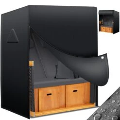 KESSER® Premium Strandkorb Schutzhülle Mit Belüftungsöffnungen, Strandkorbhülle Wasserdicht, Winterfest UV-Beständiges, Schwerlast Reißfest 600D Oxford Gewebe Abdeckung (135x100x160/150cm)