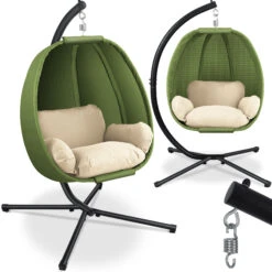 OUTSUNNY Shop 26 KESSER® Luxe Hängesessel Mit Gestell + Weicher Sitzkissen, Seitenpolsterung, Sitz- Und Rückenkissen Hängekorb Indoor & Outdoor, Garten Schaukel Korb Hängestuhl Stabiler Standfuß, Max. 150 Kg