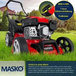 MASKO® Benzin Rasenmäher 5in1 Radantrieb EasyClean Reinigungsfunktion Mulchfunktion Seitenauswurf Hohe Schnittbreite 8-fache Schnitthöhenverstellung | 4 Takt Motor | Inkl. Fangkorb -OUTSUNNY Shop 8600364700 23488 prod 004