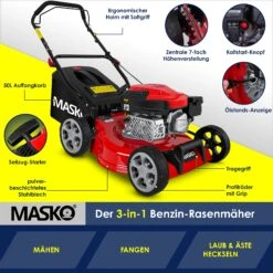 MASKO® Benzin Rasenmäher 5in1 Radantrieb EasyClean Reinigungsfunktion Mulchfunktion Seitenauswurf Hohe Schnittbreite 8-fache Schnitthöhenverstellung | 4 Takt Motor | Inkl. Fangkorb -OUTSUNNY Shop 8600364700 23488 prod 005